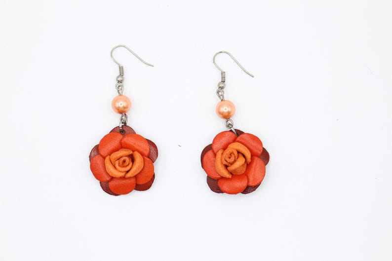 Handmade leather earrings rose Valentine's Day gift