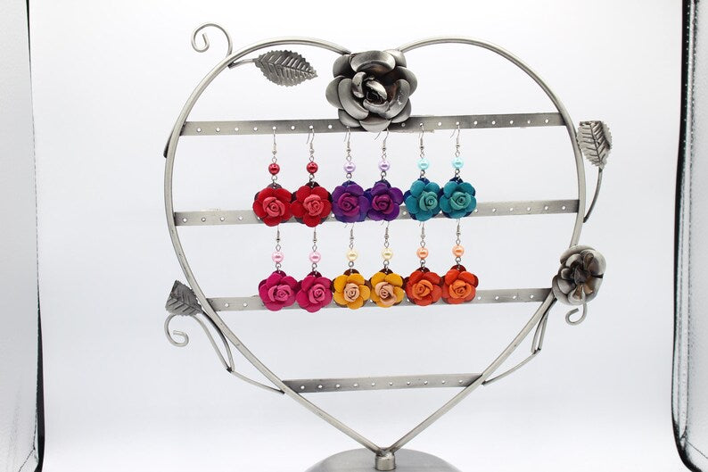 Handmade leather earrings rose Valentine's Day gift