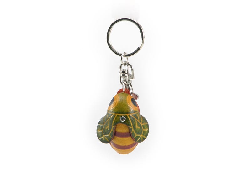 Handmade Leather Bee Keychain: Animal Charm Key Ring