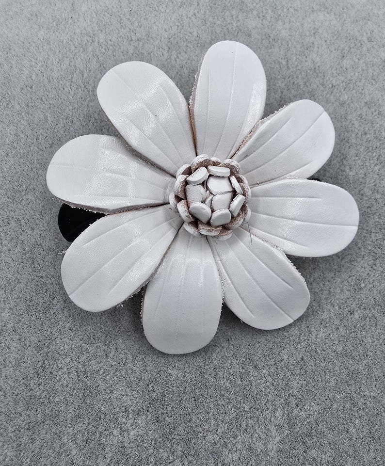 Genuine Handmade Leather Flower Hair Clips, Brooches, Hat Ties, Crocheted Bags - Original Design (Multiple Colors Available)