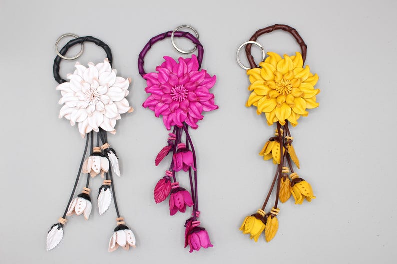 Genuine Handmade Leather Flower Keychain purse charm bag charm
