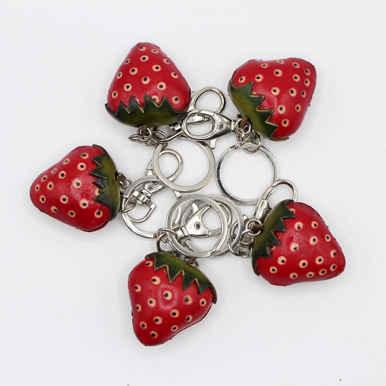Genuine Handmade Leather strawberry Keychain /Key Ring / Small Pendant / Car Key Pendant, Festival Gift, fruit Keychain