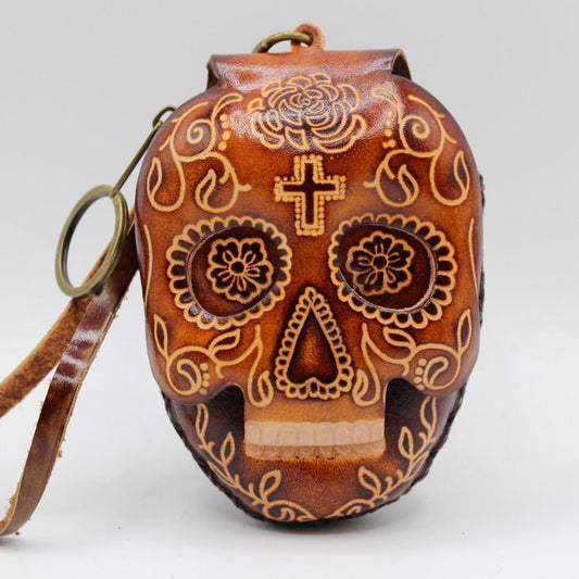 Genuine Handmade Leather Skull Wristlet