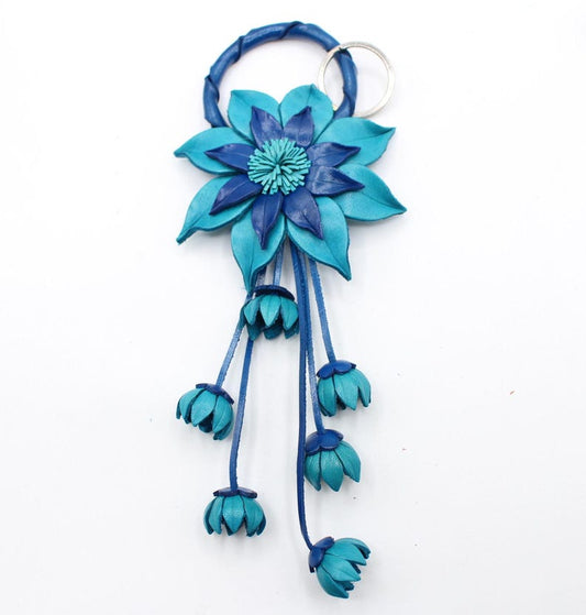 Genuine Handmade Leather Flower Keychain purse charm bag charm