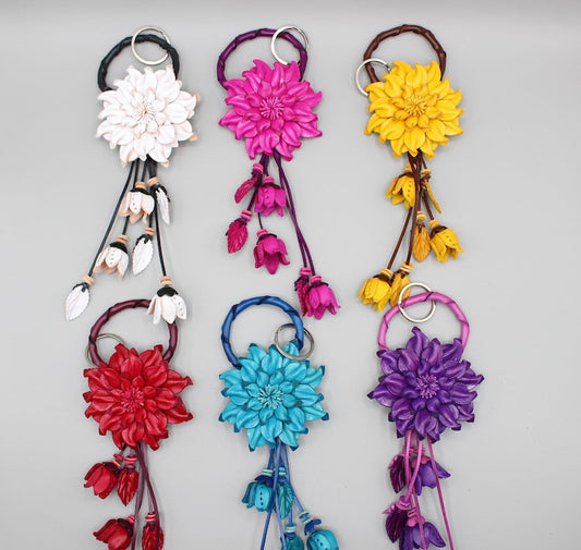 Genuine Handmade Leather Flower Keychain purse charm bag charm