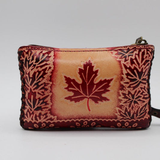 Genuine Handmade Leather maple leaf Coin Purse / Wallet