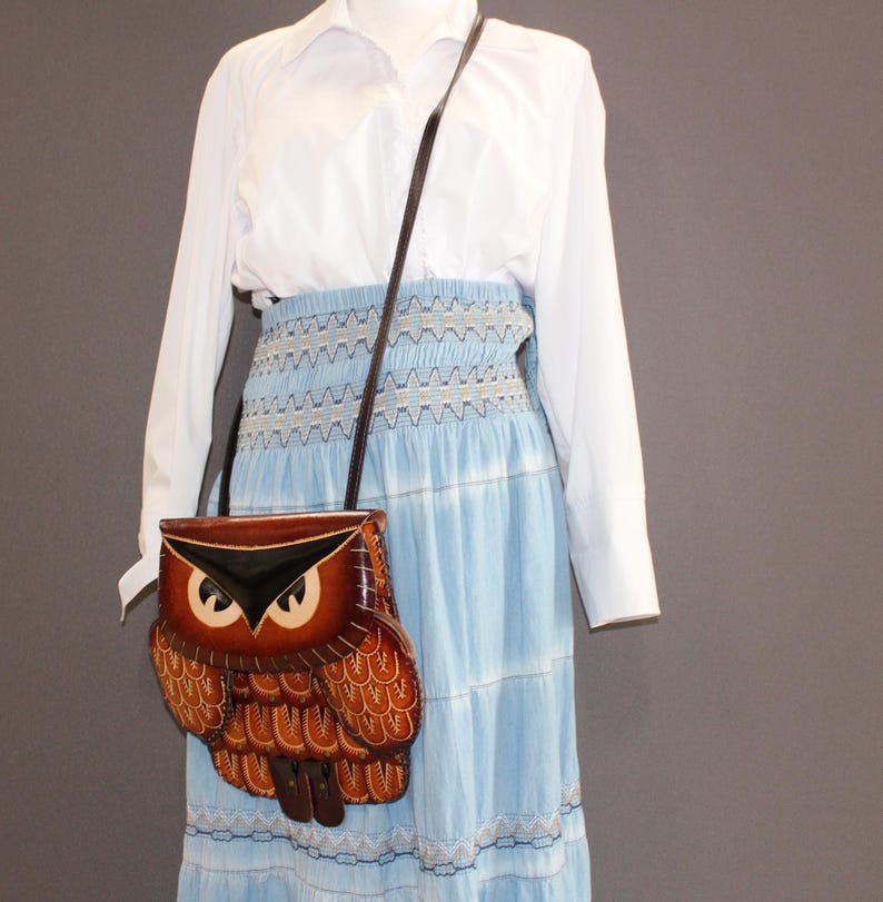 Genuine Handmade Leather Large Owl purse backpack crossbody multi use