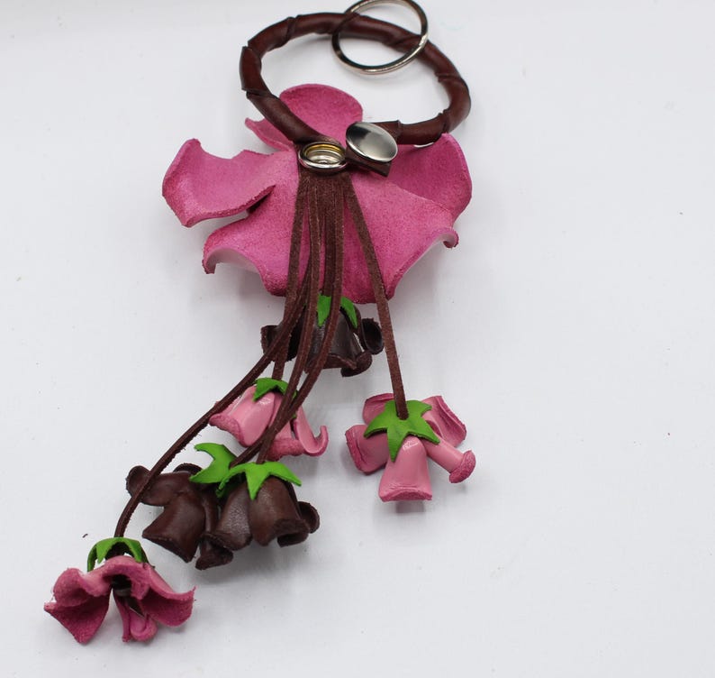 Genuine Handmade Leather Flower Key Chain bag charm purse charm handbag charm