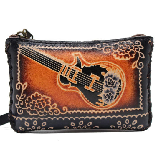 Guitar Handmade Leather Rectangle Coin Purse/Wallet