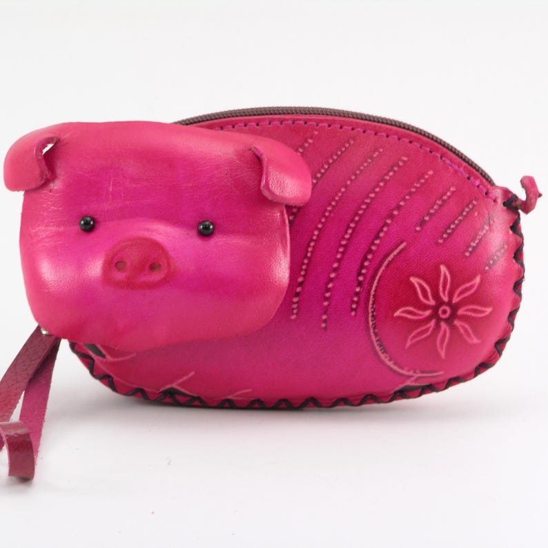 Genuine Handmade Leather Pig Coin Purse /Small Wallet, Cartoon Bag, Holiday Gift/Cartoon Wallet
