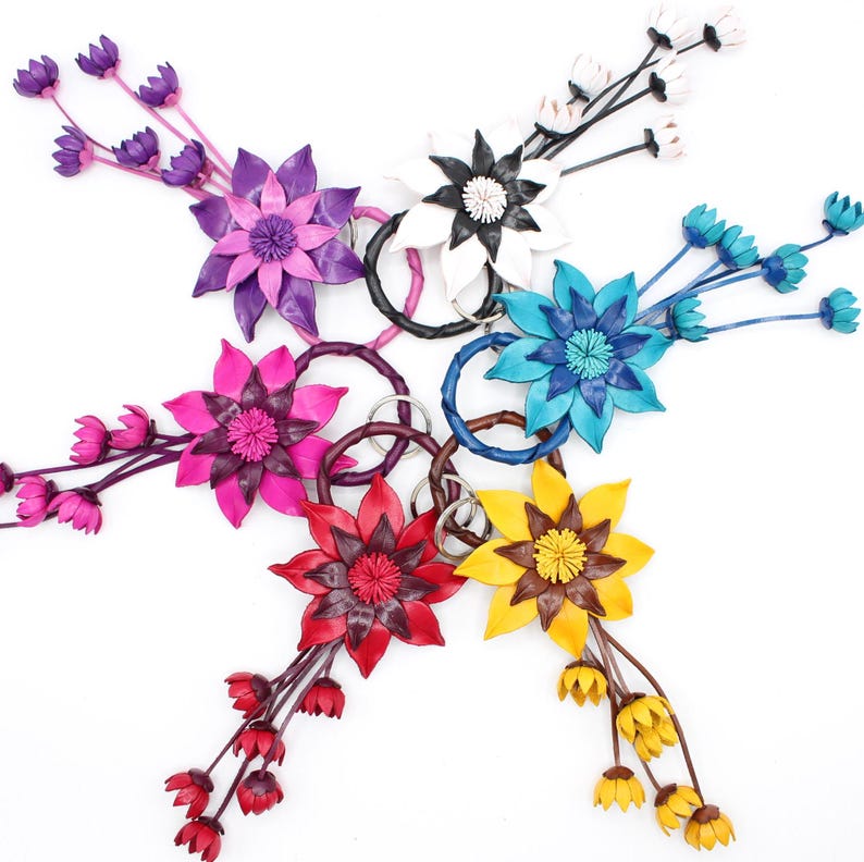 Genuine Handmade Leather Flower Keychain purse charm bag charm