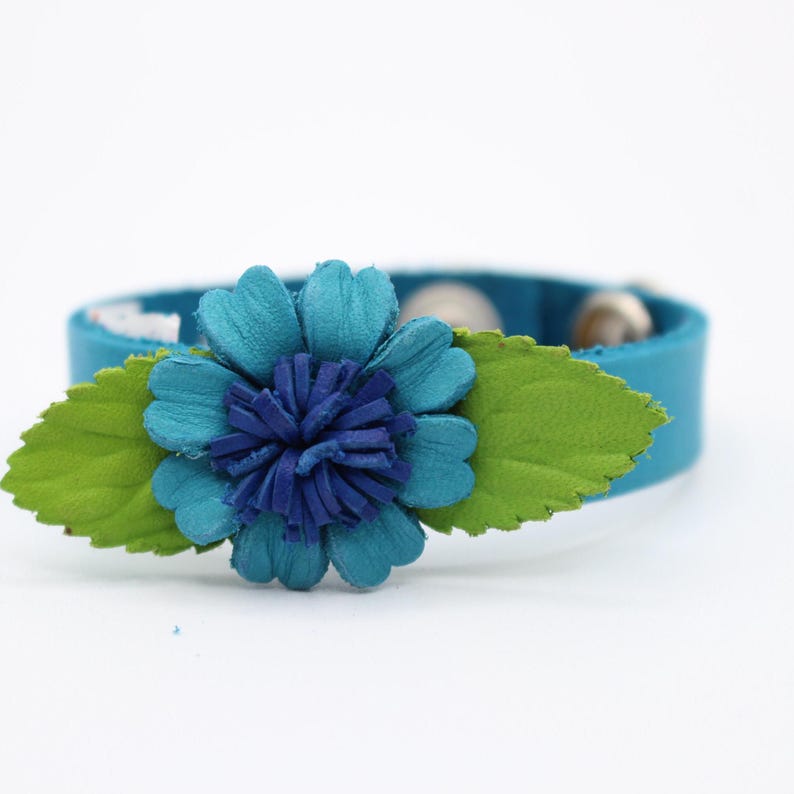 Genuine Handmade Leather Sunflower Bracelet - Festival Small Gift, Jewelry with personalized