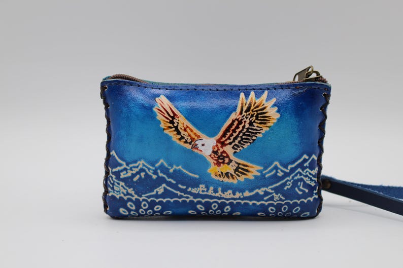 Genuine Handmade Leather eagle Coin Purse / Wallet