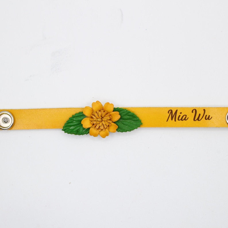 Genuine Handmade Leather Sunflower Bracelet - Festival Small Gift, Jewelry with personalized