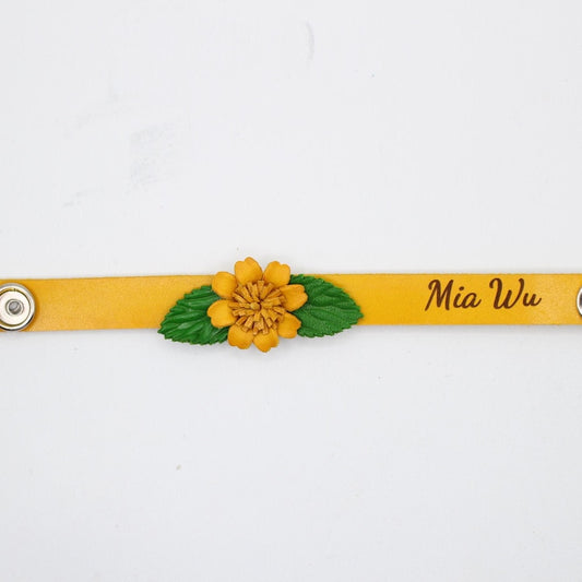 Genuine Handmade Leather Sunflower Bracelet - Festival Small Gift, Jewelry with personalized