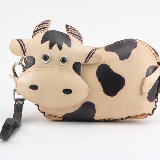Genuine Handmade Leather Spotted Cow Coin Purse / Wallet / Wristlet/ Coin Pouch/ Animal-themed Loose Change Pouch / Cartoon Small Wallet