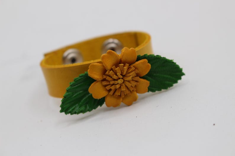 Genuine Handmade Leather Sunflower Bracelet - Festival Small Gift, Jewelry with personalized