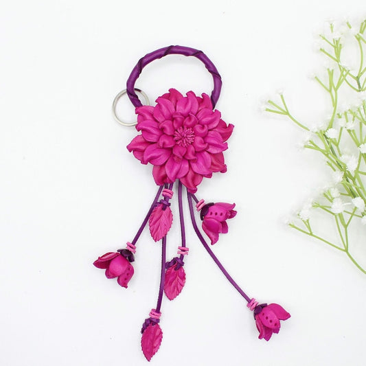 Genuine Handmade Leather Flower Keychain daisy hot pink purse charm bag charm