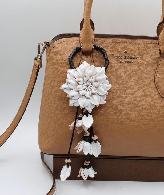 Genuine Handmade Leather Flower Keychain daisy white purse charm bag charm