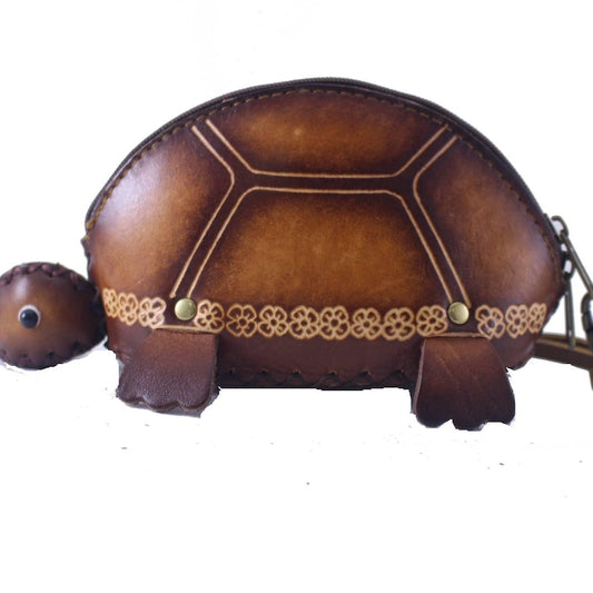 Genuine Handmade Leather Green Turtle coin purse wallet animal coin purse