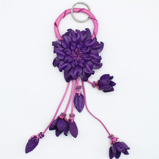 Genuine Handmade Leather Flower Keychain daisy purple purse charm bag charm