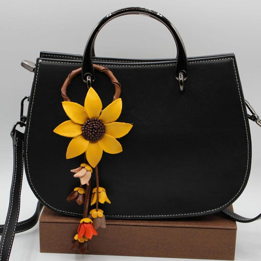 Genuine Handmade Leather Flower Keychain daisy yellow purse charm bag charm