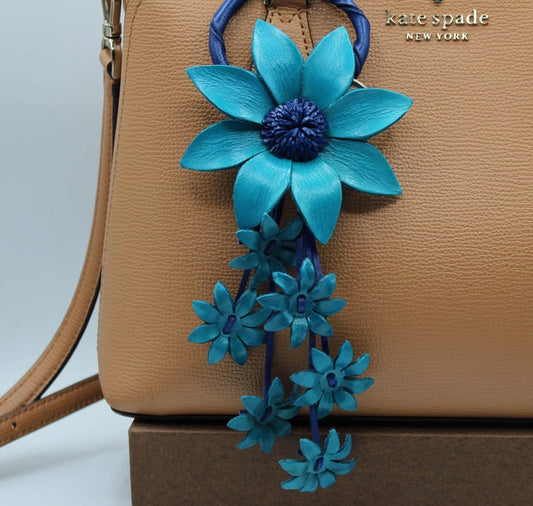 Genuine Handmade Leather Flower Keychain daisy purse charm bag charm blue