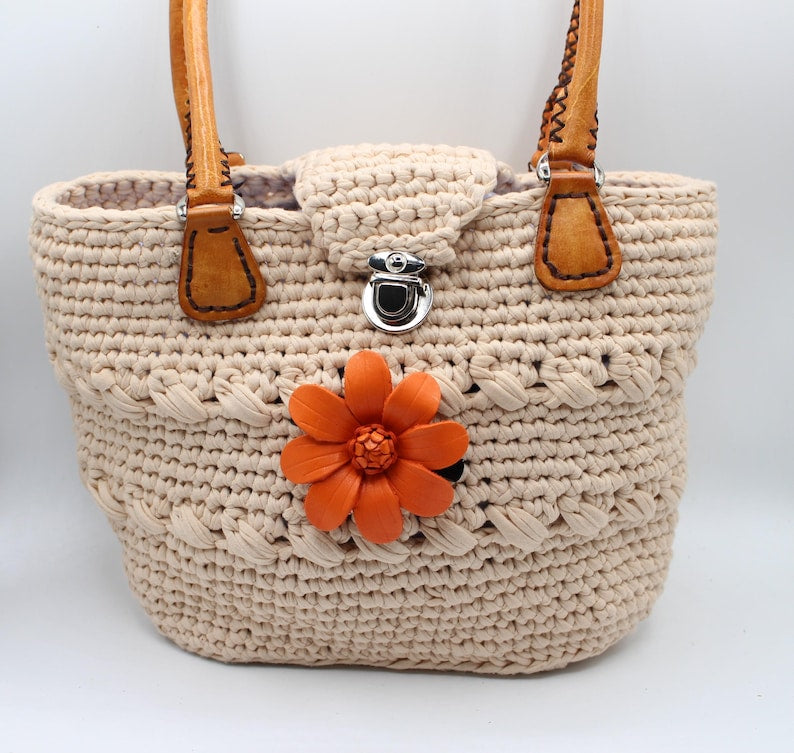 Genuine Handmade Leather Flower Hair Clips, Brooches, Hat Ties, Crocheted Bags - Original Design (Multiple Colors Available)