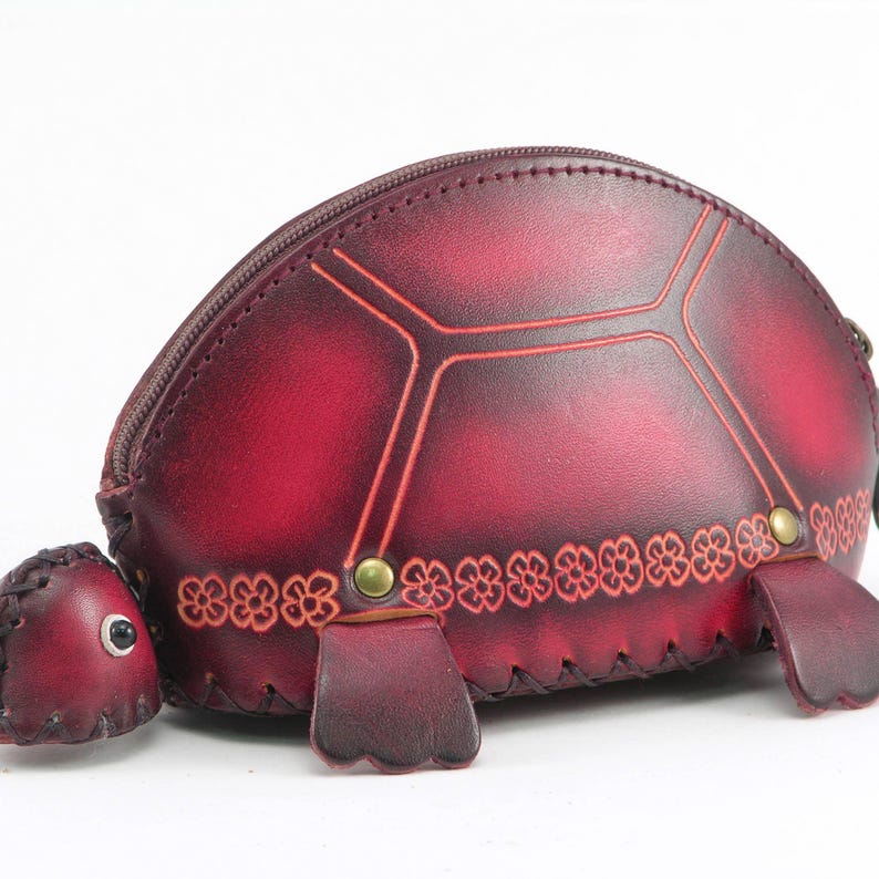 Genuine Handmade Leather Green Turtle coin purse wallet animal coin purse