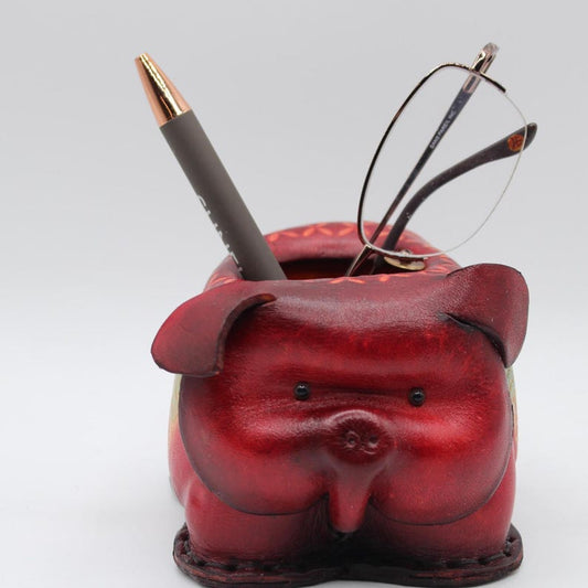 Genuine Handmade Leather pig pencil holder eyeglass holder