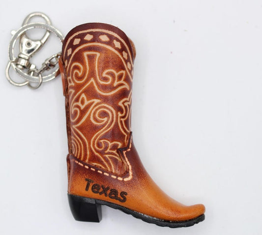 Handmade leather cowboy boot key chain personalized name drop