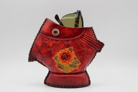 Genuine Handmade Leather fish Pencil case /Eyeglasses Holder,piggy bank