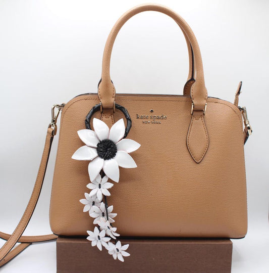 Genuine Handmade Leather Flower Keychain daisy purse charm bag charm white