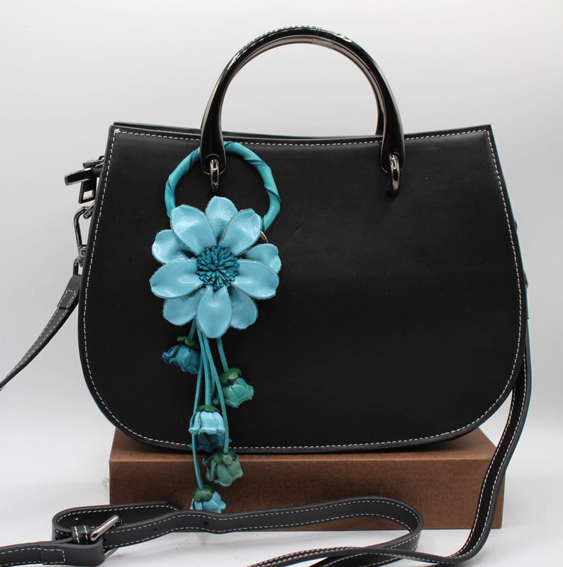 Genuine Handmade Leather Flower Key Chain bag charm purse charm handbag charm