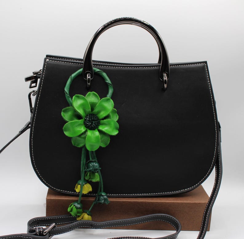 Genuine Handmade Leather Flower Key Chain bag charm purse charm handbag charm