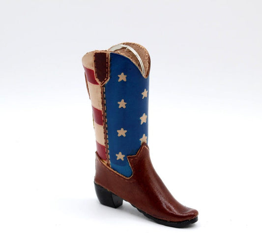 Handmade leather cowboy boot key chain American flag