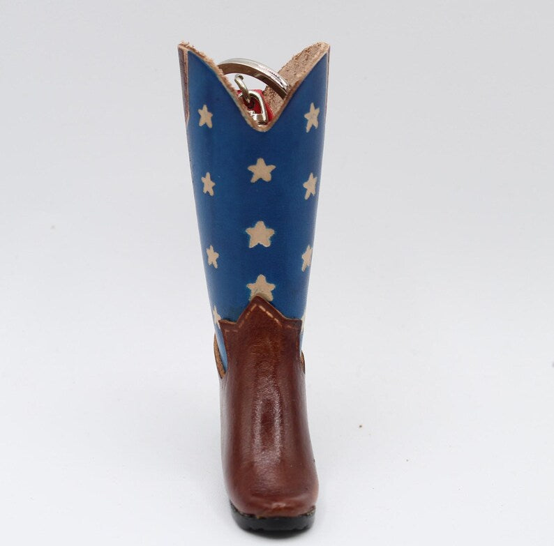 Handmade leather cowboy boot key chain American flag