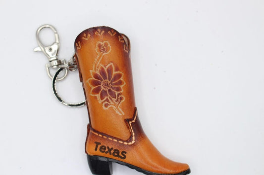 Handmade leather cowboy boot key chain personalized name drop