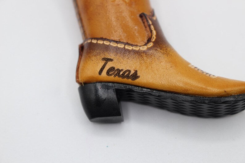 Handmade leather cowboy boot key chain personalized name drop Texas map