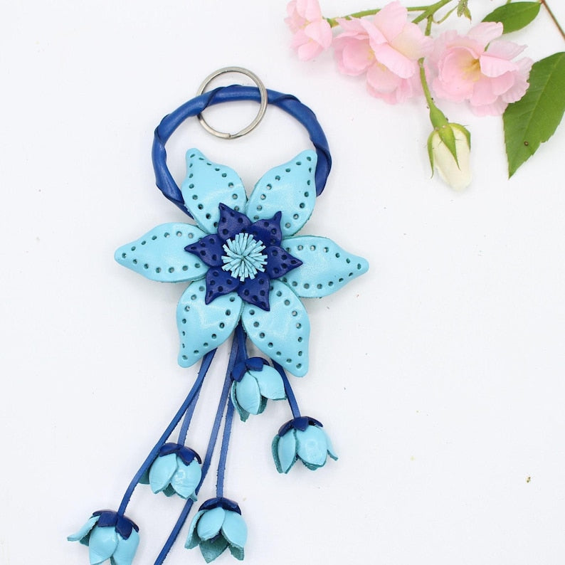Genuine Handmade Leather Flower Keychain daisy purse charm bag charm
