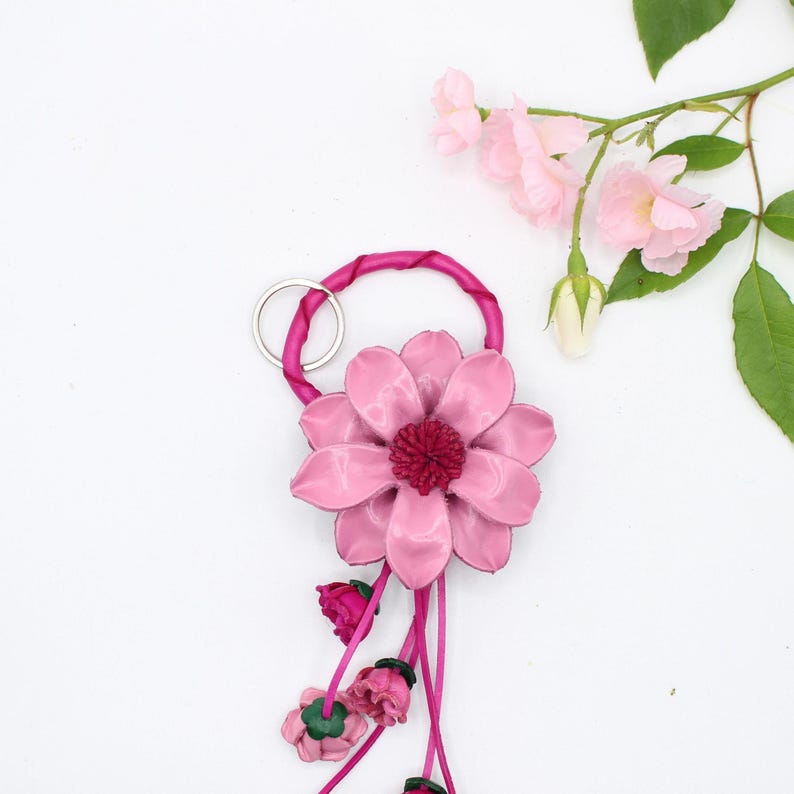 Genuine Handmade Leather Sunflower Keychain purse charm