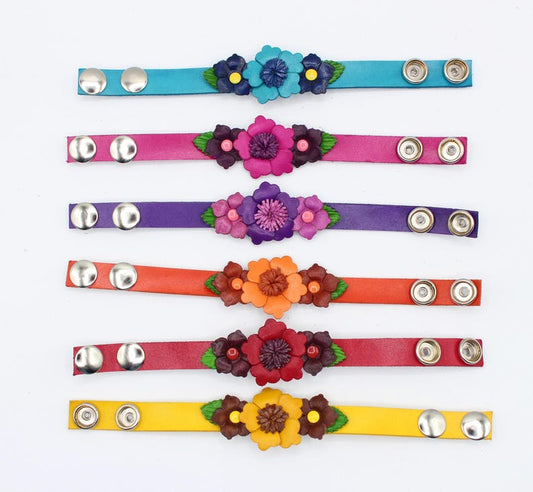 Genuine Handmade Leather Flower Bracelet