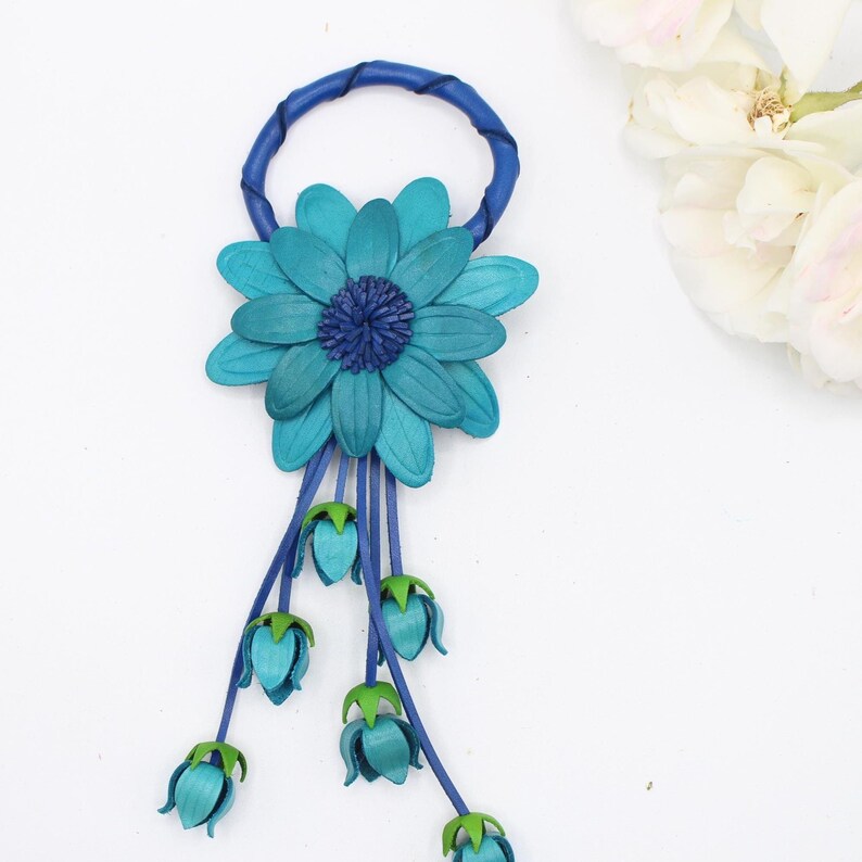Genuine Handmade Leather Flower Keychain / Bag Charm