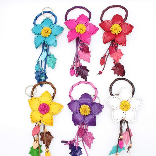 Genuine Handmade Leather Flower Keychain daisy purse charm bag charm
