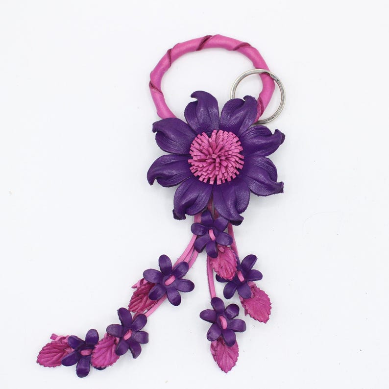Genuine Handmade Leather Sunflower Keychain flower purse charm
