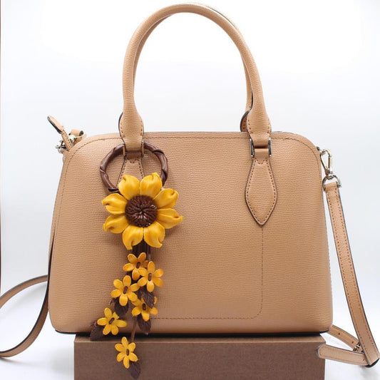 Genuine Handmade Leather Sunflower Keychain flower purse charm