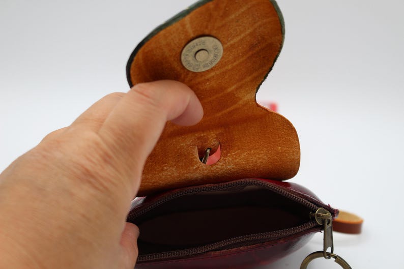 Genuine Handmade Leather Ladybug with Leaf Coin Purse / Wallet / Wristlet