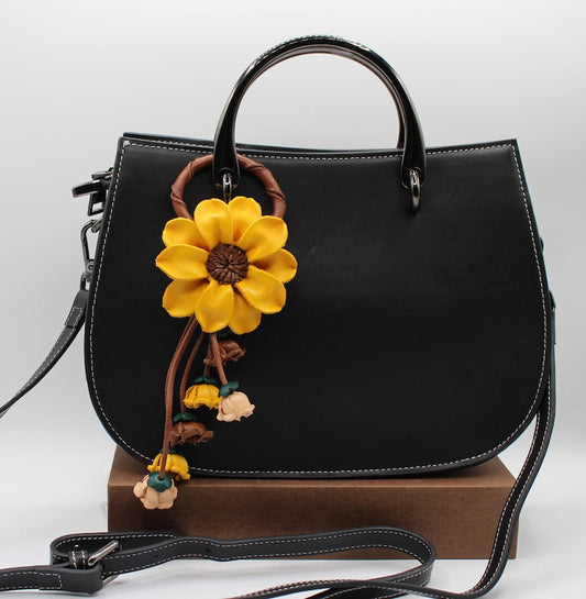 Genuine Handmade Leather Flower Key Chain bag charm purse charm handbag charm