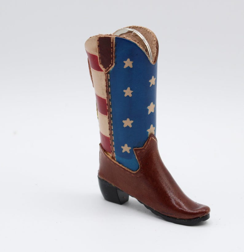 Handmade leather cowboy boot key chain American flag