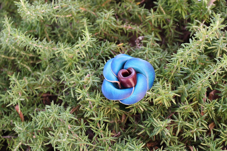 Genuine Handmade Leather Rose Flower 3rd anniversary gift blue rose